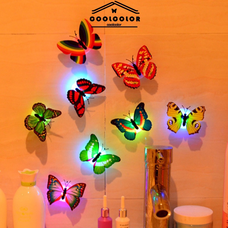 COD❤️Dekorasi Kupu-kupu ，Bercahaya Lampu Malam Kecil ，LED Dapat Ditempel Lampu Malam Kecil ，Kupu-kup