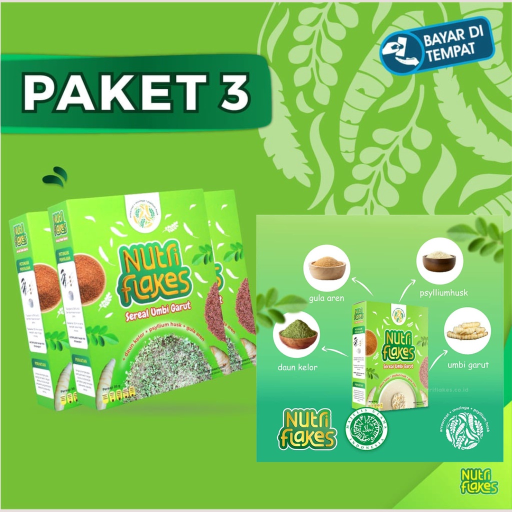 

100% ORIGINAL Promo - 3 Box NUTRIFLAKES SEREAL UMBI GARUT DIET SEHAT Atasi ASAM LAMBUNG MAAG GERD