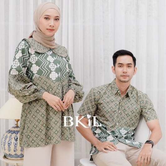 Maura Couple - Sania Ruffle Batik Couple Kawung Hijau Lumut Emily Batik