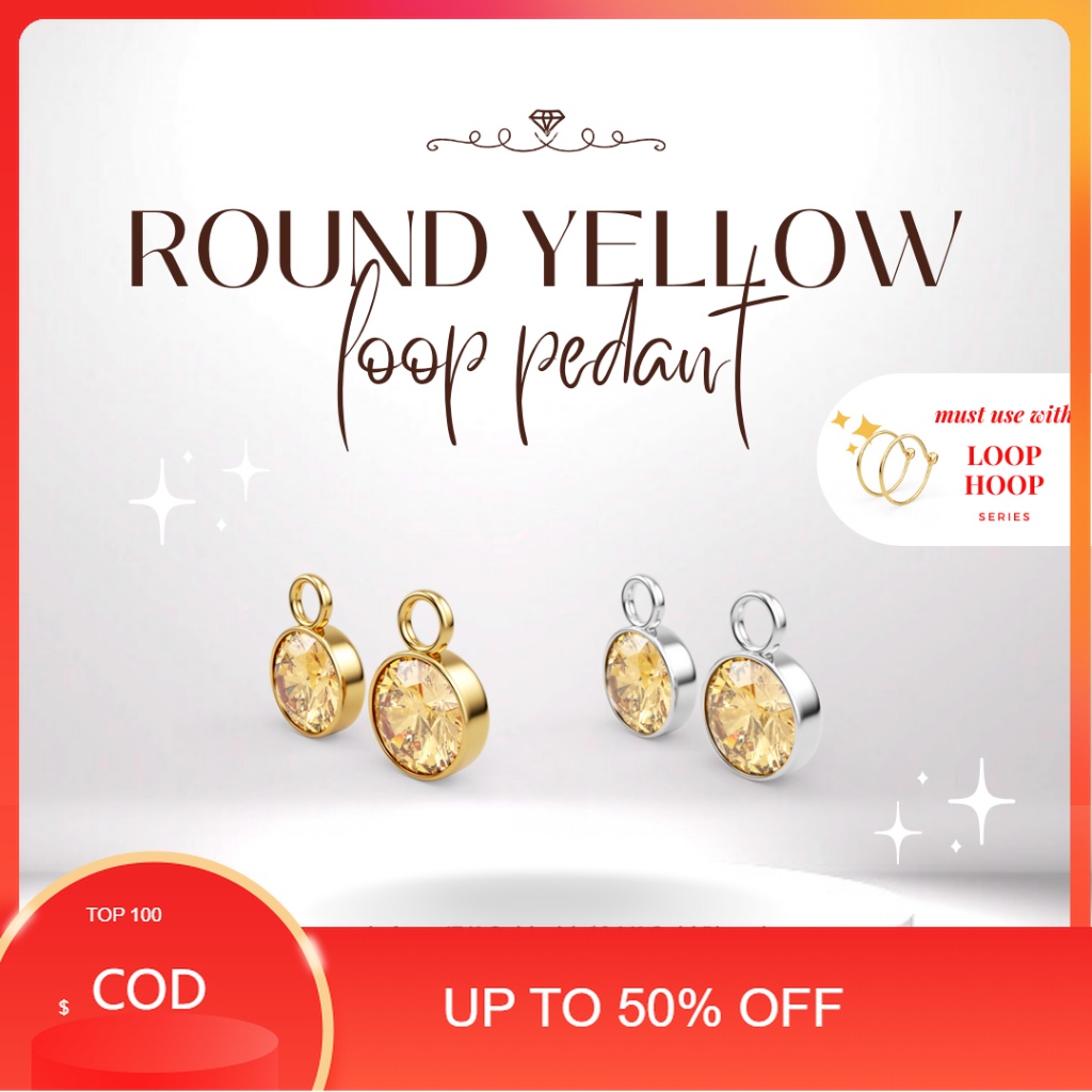 (COD) Littlethingshewear Liontin Loop Hoop Round Swarovski Kuning – 17k Anti Karat Anti Alergi Aman 