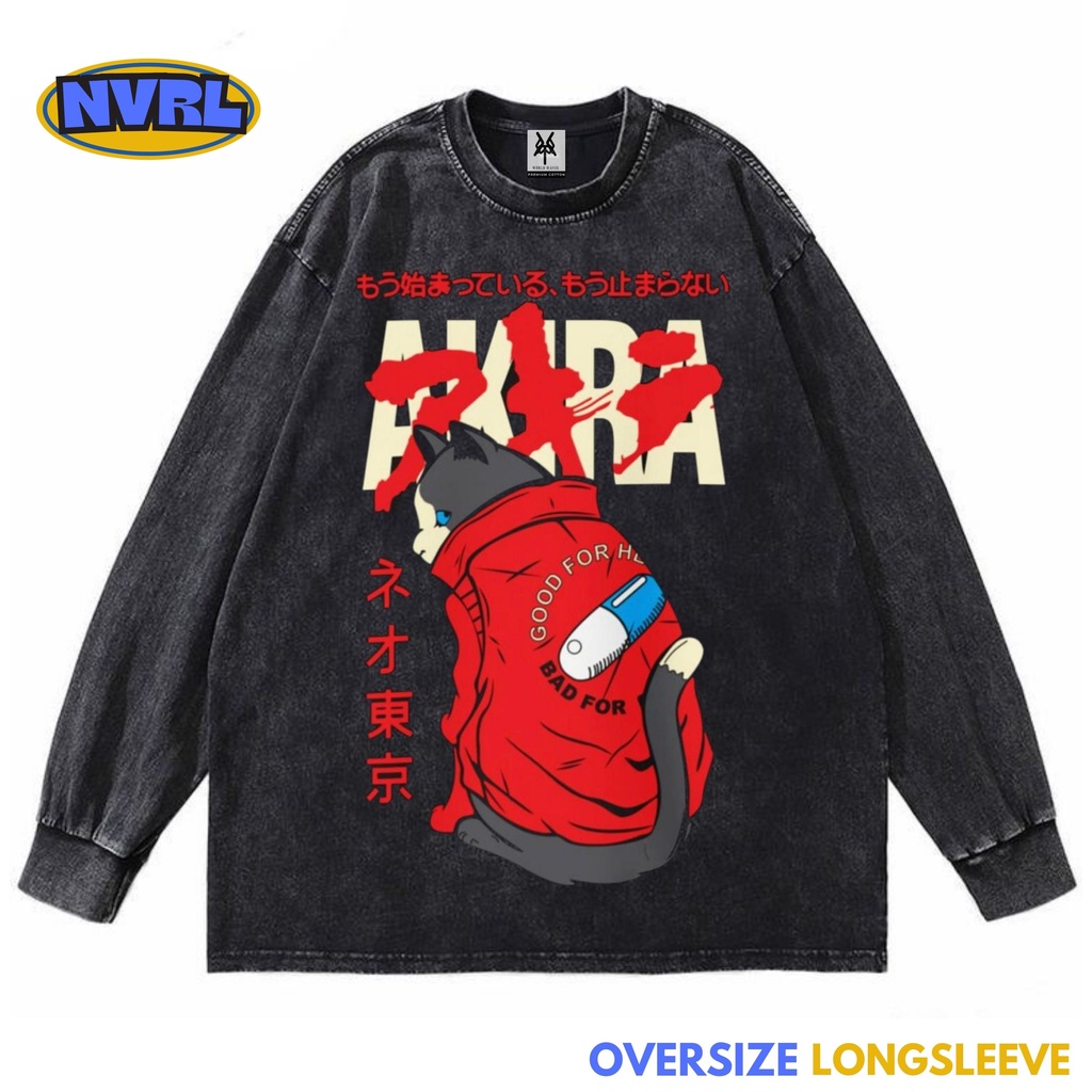 Kaos oversize longsleeve akira cat washed washing vintage tee