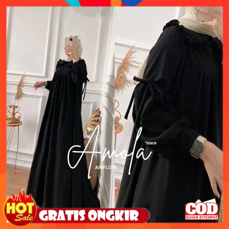 KAIN ADEM HALUS TEBAL / Promo.. Gamis amola nabtik jumbo/amola dress crinkle airflow