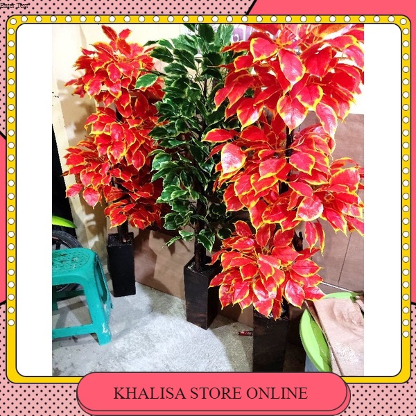 POHON HIAS SUDUT ARTIFICIAL BESAR JUMBO 150CM SUDAH DENGAN POT(BONUS BUNGA MINI)