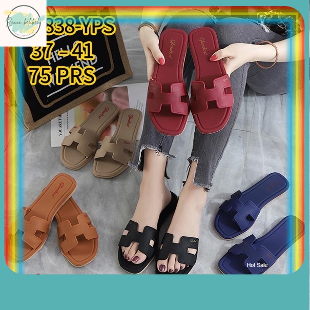 Sepatu Sandal Terbaru / L1838JPS Sandal Selop Glanzton Wanita Karet Model H Sendal Slop Glanzton Cew