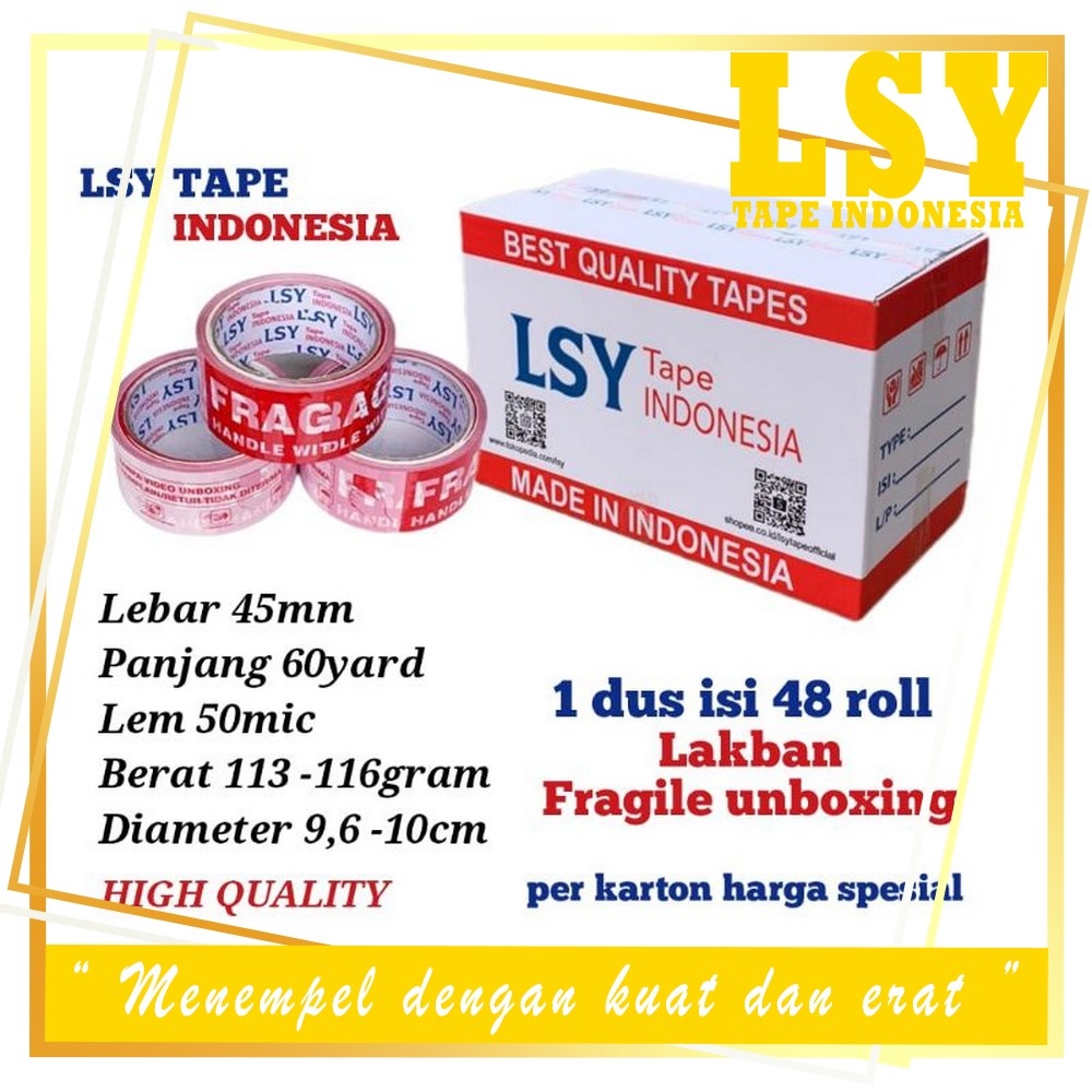 

LSY 1Dus Grosiran 48roll Lakban Fragile Unboxing Full 45mm x 60yard Full 50mic