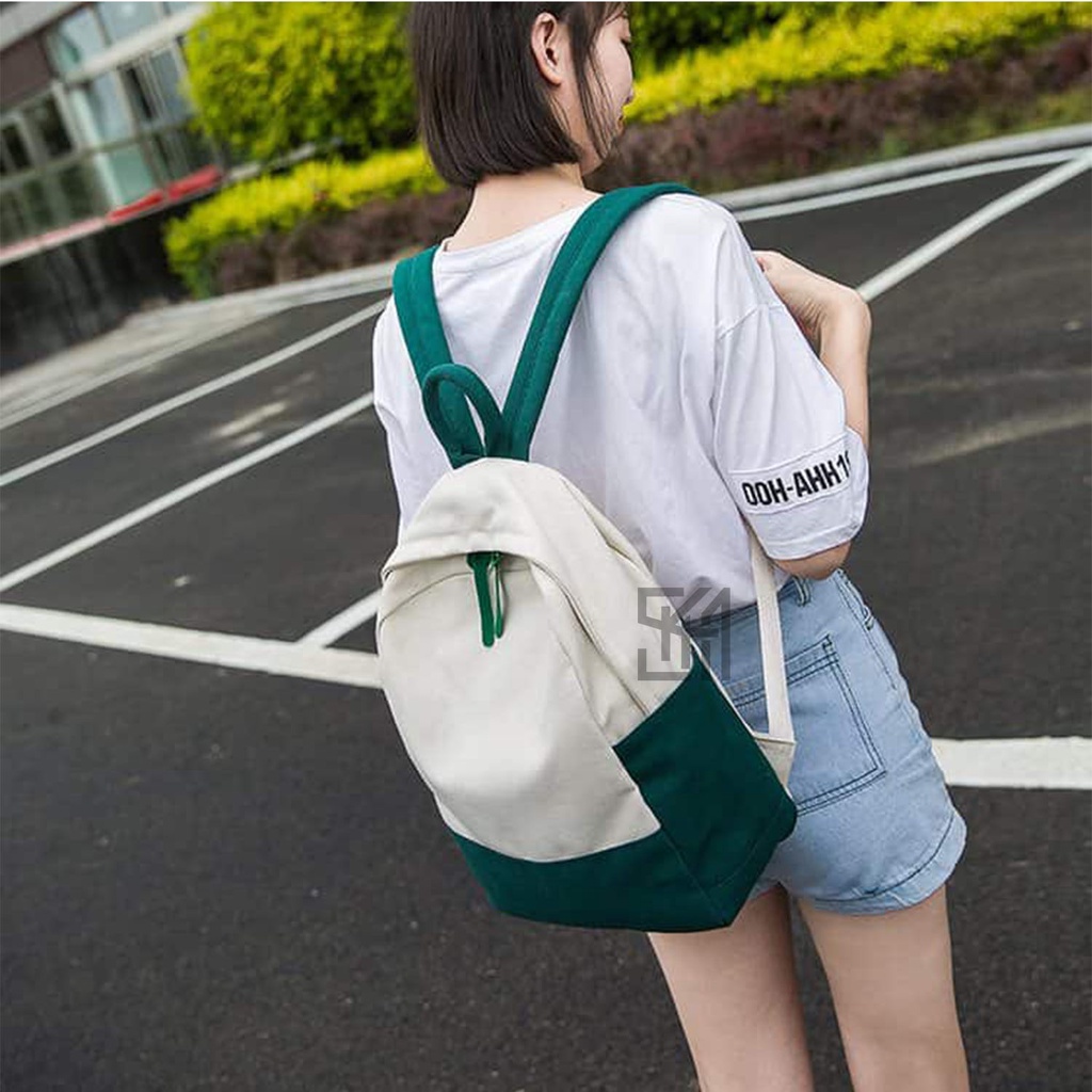 Backpack Ransel Canvas Tas Punggung Basic Polos Warna Solid Color