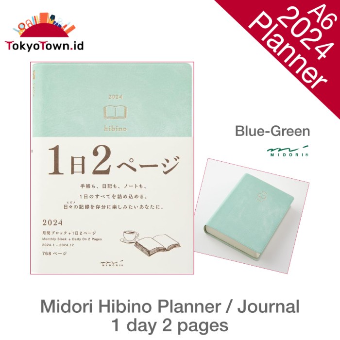 

Midori Hibino Journal Planner 2024 Tomoe River Paper - Blue Green