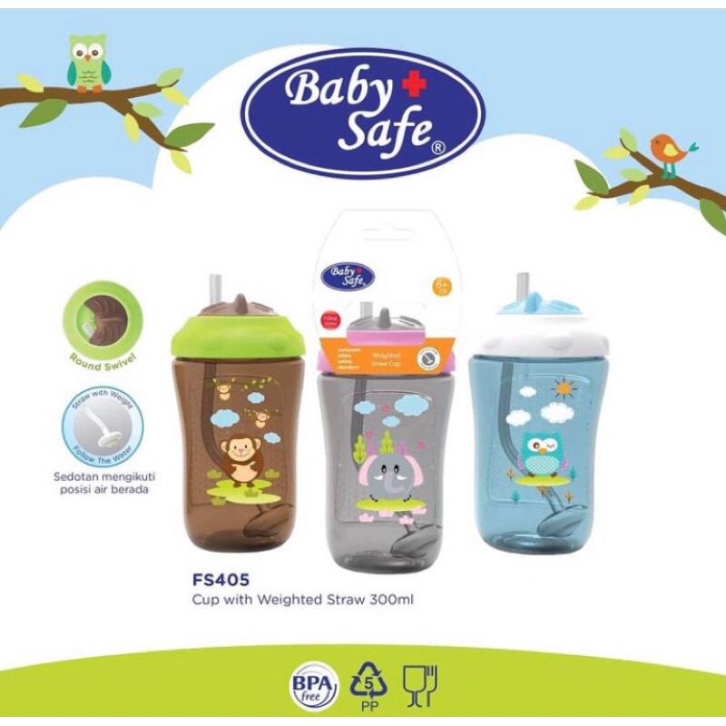 Baby Safe Weighted Straw Cup Botol Minum Sedotan Bayi dan Anak Anti Sedak BPA Free 300 ML 6 Bulan Ke