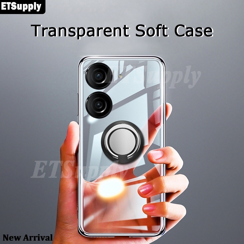 Phone Case Asus Zenfone 10 9 8 Flip Back Cover Transparent Clear Ring Stand Softcase Anti-drop Cover