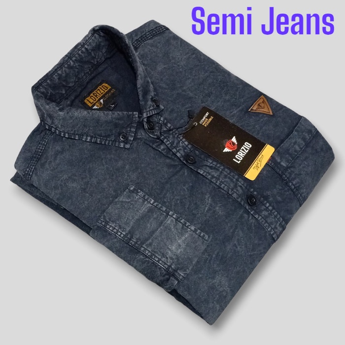 kemeja jeans pria lengan panjang premium / ukuran M L XL - g34, L