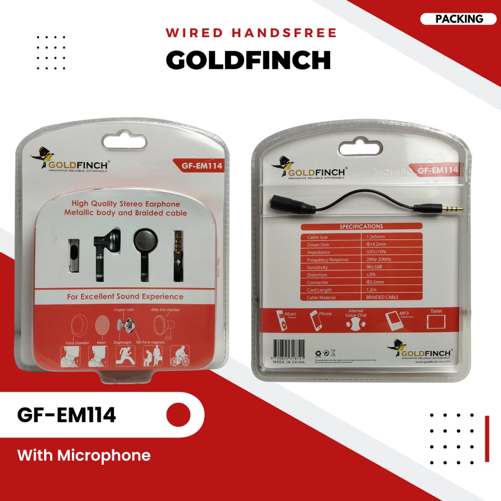 [ GF-EM114 ] Handsfree - Headset Stereo  - Earphone High Quality Headset Goldfinch GF-EM114 Headset 