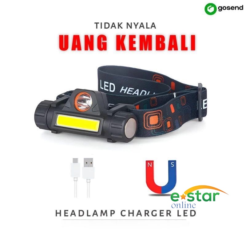 ESTAR Lampu Senter Kepala Led Super Terang Anti Air Camping casan Outdoor Tanpa Baterai