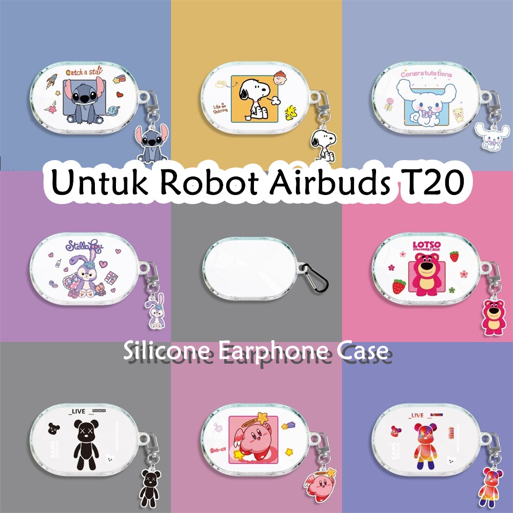 【inovasi】Untuk Robot Airbuds T20 Case Kartun beruang kecil transparan Soft Silicone Earphone Case Co