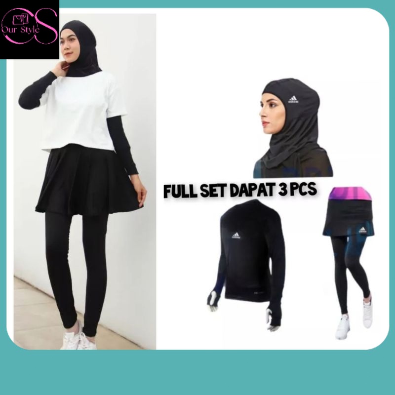 Sehat Yuk / STELAN OLAHRAGA MUSLIM WANITA ROK LEGGING CEWE BAJU MANSET LENGAN PANJANG DAN JILBAB PER