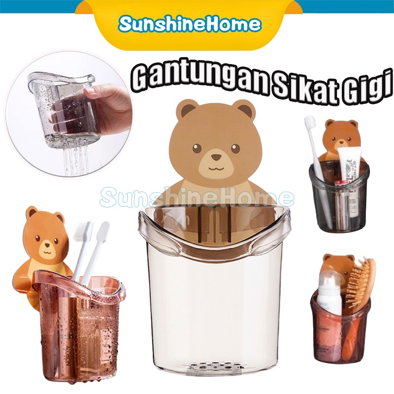 Rak Tempel Tempat Sikat Gigi Motif Beruang Rak Serbaguna Kamar Mandi / Gantungan Sikat Gigi / Rak Ka