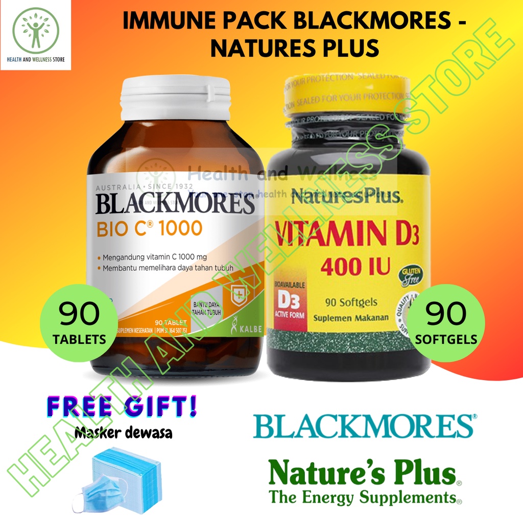 Blackmores Natures Plus Bio C 1000 Mg 90 Tablets Dan Vitamin D3 400 IU 90 Softgels Immune Pack Paket