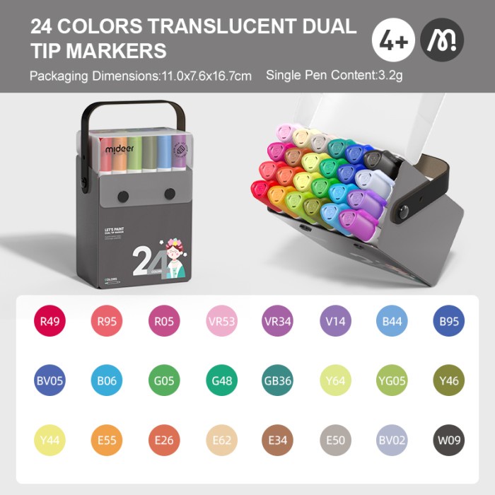 

Andma Mideer Translucent Dual Tip Markers Spidol Warna Alat Sekolah Anak 4+ - 24 Colors