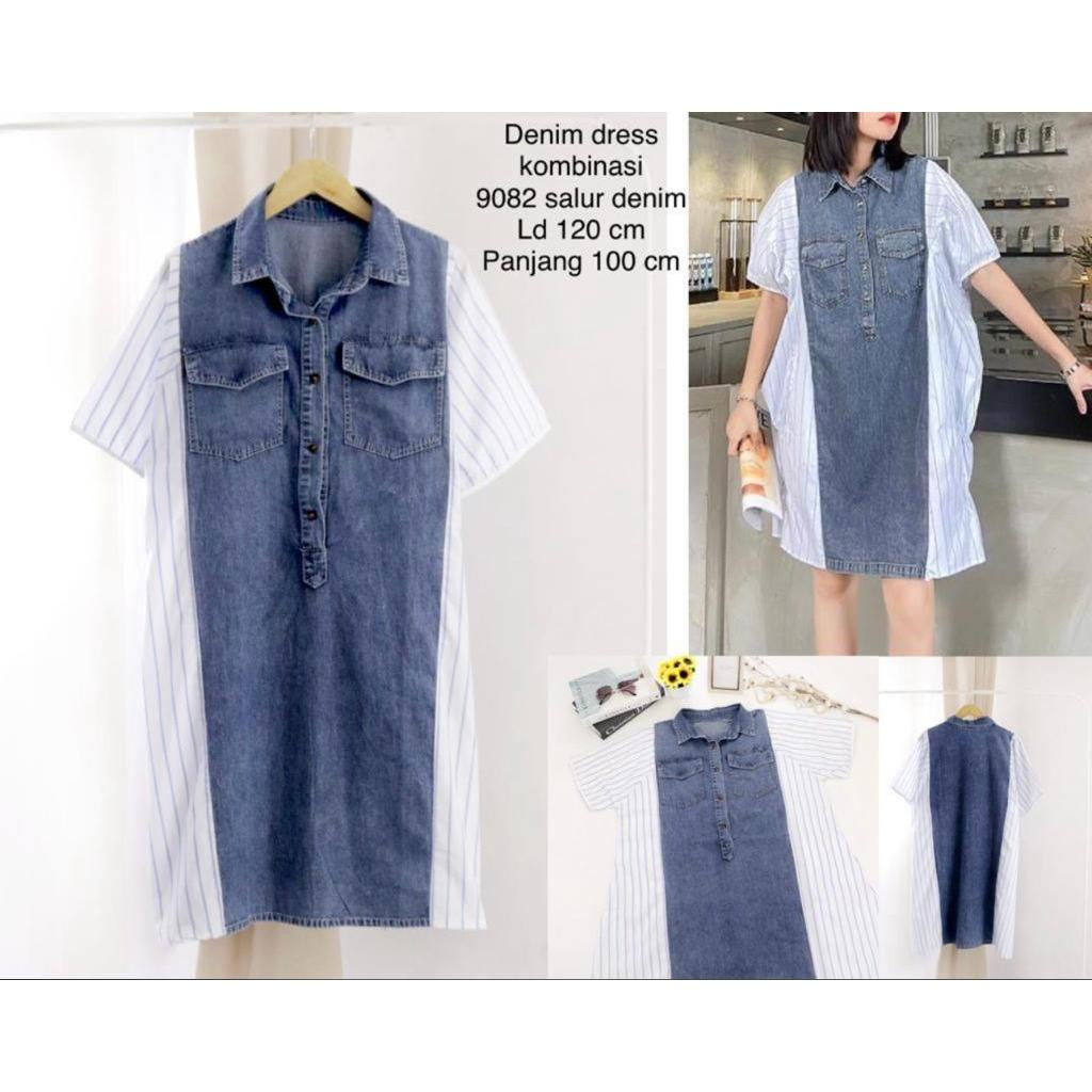 D3W DRESS WANITA KOREA KATUN KOMBINASI DENIM