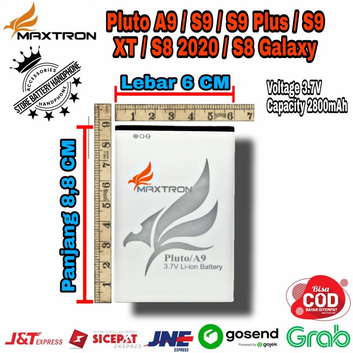 Baterai Batrai Batre Maxtron Pluto A9 | S9, Plus, XT | S8 2020, Galaxy