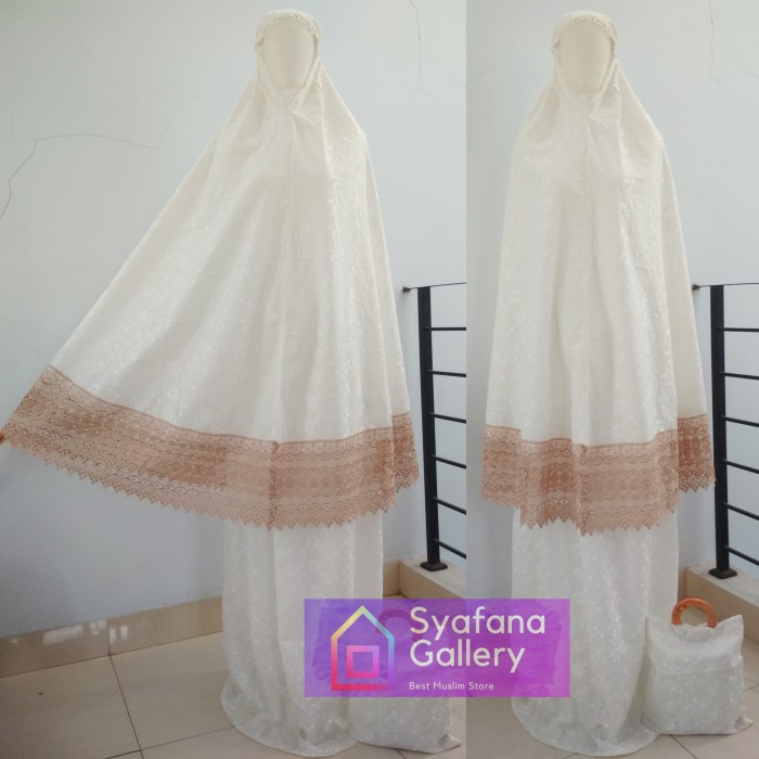 Mukena Dewasa Katun Paris Bordir Putih Adem Renda Cantik