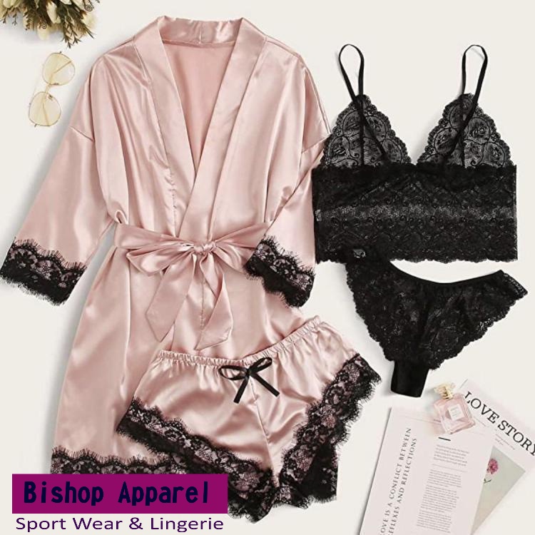 Set Piyama Satin Baju Tidur Wanita Lingerie Sexy Kimono Silk  Premium Jumbo Pakaian DInas Istri Hot 