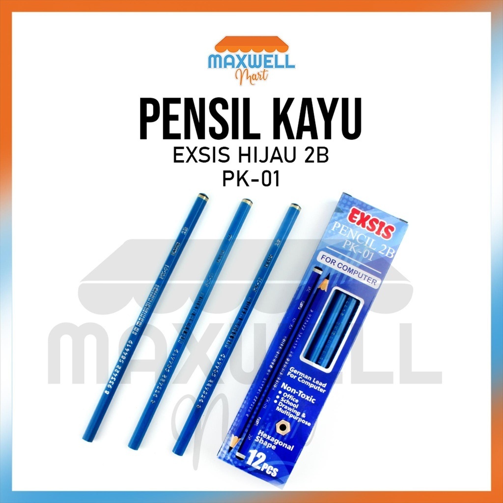 

[MaxMart] 12buah Pensil 2B BIRU EXSIS PK-01 / 1pack Pencil Kayu 2B