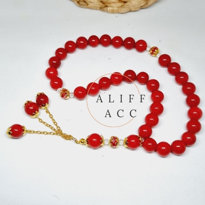 BIG SIZE 10 MM TASBIH BATU GIOK MERAH 33 BUTIR TOP
