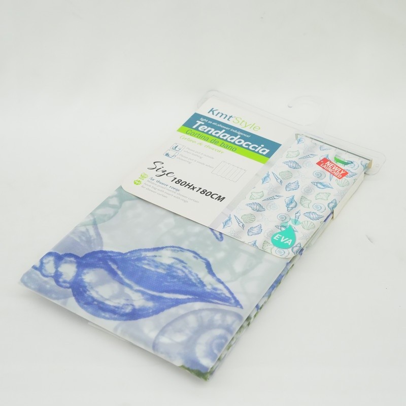 Tirai Kamar Mandi Bahan Tebal Kerang / Tirai Kamar Mandi Cetak Waterproof / Gorden Kamar Mandi + Kai