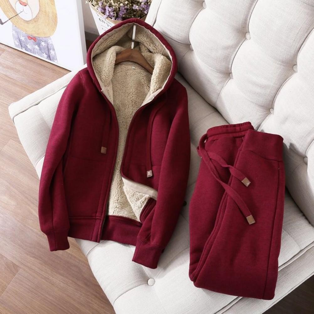 1 Set Cozy Hoodie Set Sports Outfit Sweatshirt Pants Drawstring Women Hoodie Jogger Pants Two-piece 