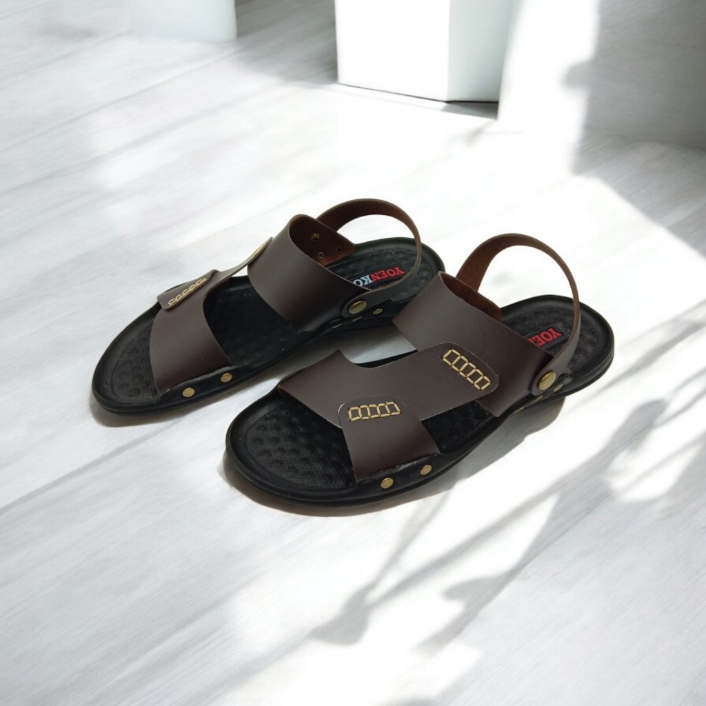 Sandal Slop Kulit Pria Original 100% / Sandal Kokop Pria Keren Murah / Sandal Kulit Merk YOENKOE Bua