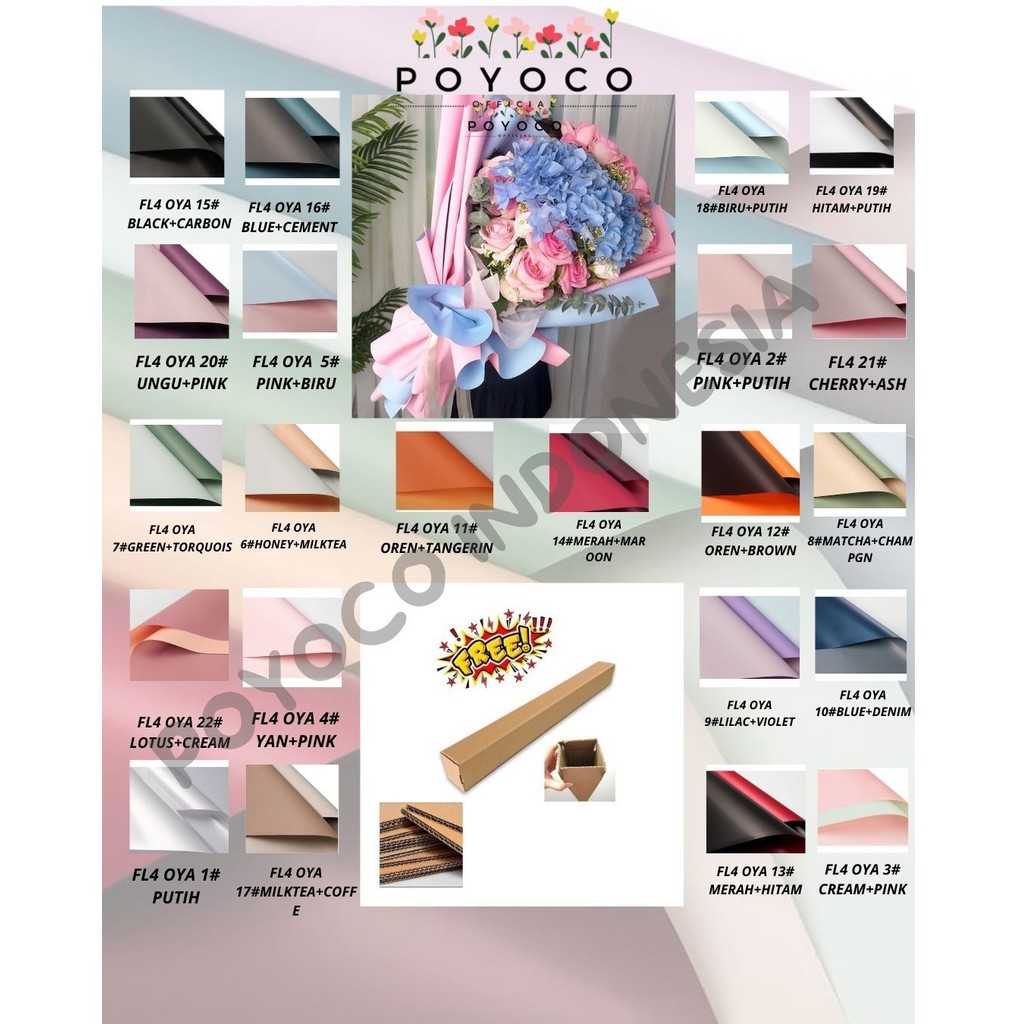 

POYOCO - (5 LEMBAR) - FL4 OYA SMALL 38.5*45CM Kertas Bunga Buket Dua Warna Bi Color/Kertas Buket Florist Cellophane
