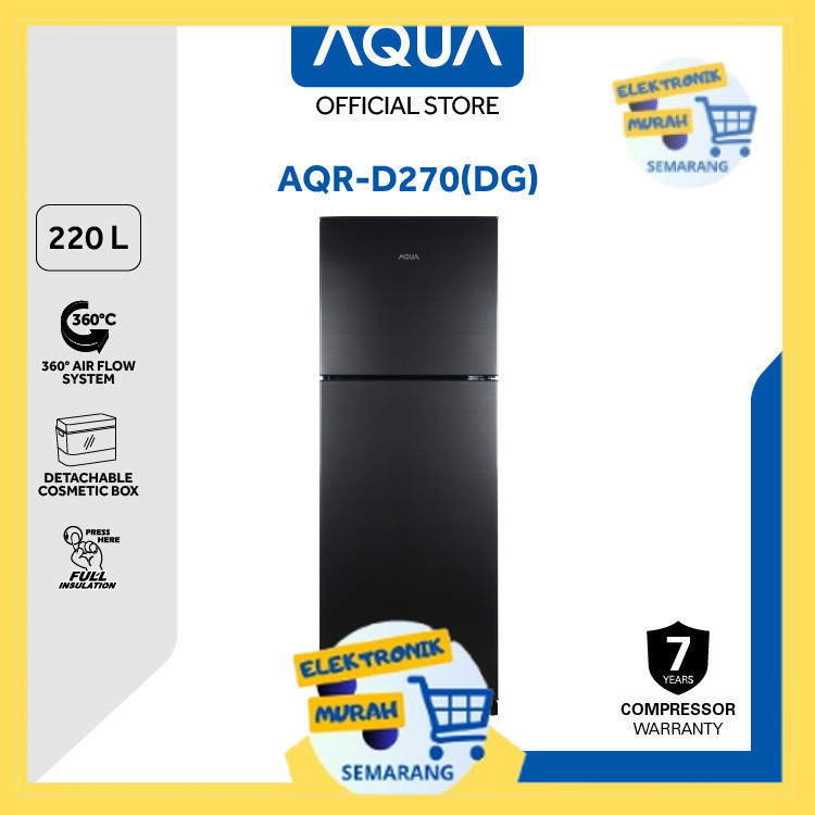 AQUA Elektronik AQR-D270(DG) Kulkas 2 Pintu Cosmetic Box 220 L - Dark Grey [EMS]