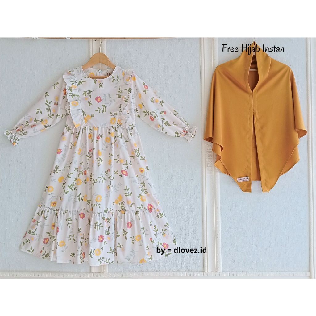 FR54E Set Gamis Anak Free Hijab Instan (1 - 10 Tahun) Kaira Set Gamis Dress