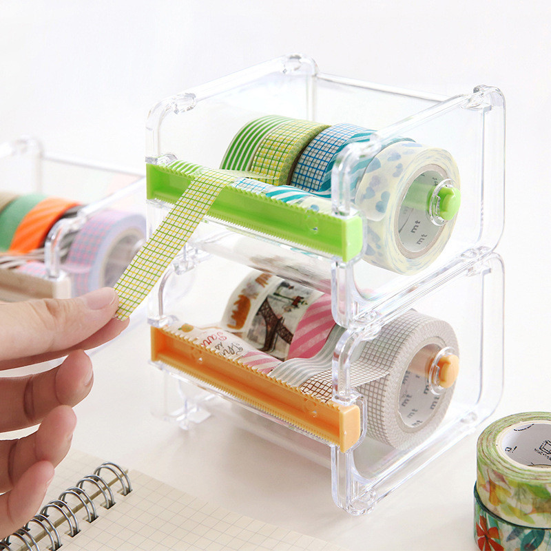 

Transparent Washi Paper Cutter for Scrapbook Journal Diary Masking Adhesive Tape Storage Box Organizer Cutter Stationery Holder