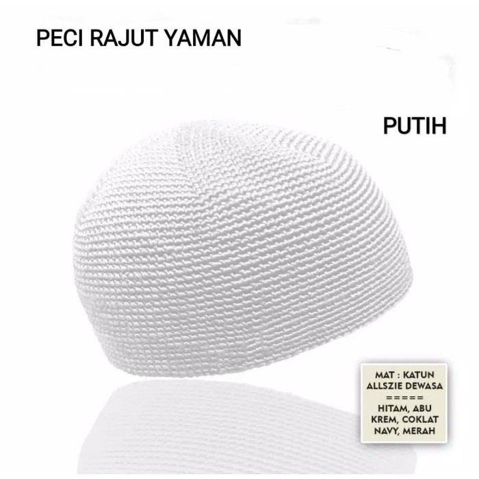 [Terlaris] Peci Rajut Yaman Polos Peci Rajut Yaman Tebal - Putih, All Size 56-59