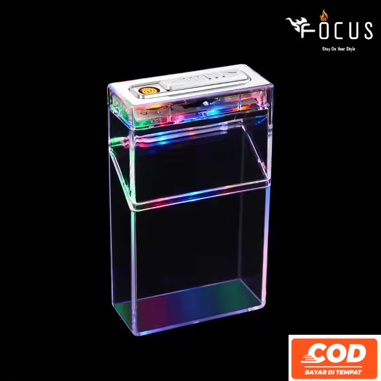 Firetric Kotak Tempat Penyimpanan Rokok Plus Korek Elektrik Transparan 20 Batang Anti Splash Proof