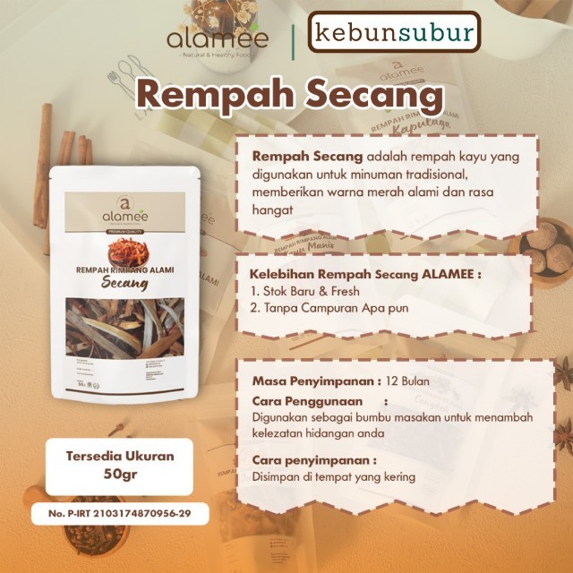 

ALAMEE Kayu Secang Untuk Minuman Asli Serut Sappan Wood Rempah Rimpang Organik Alami 50gr Kebunsubur Kebunsubur