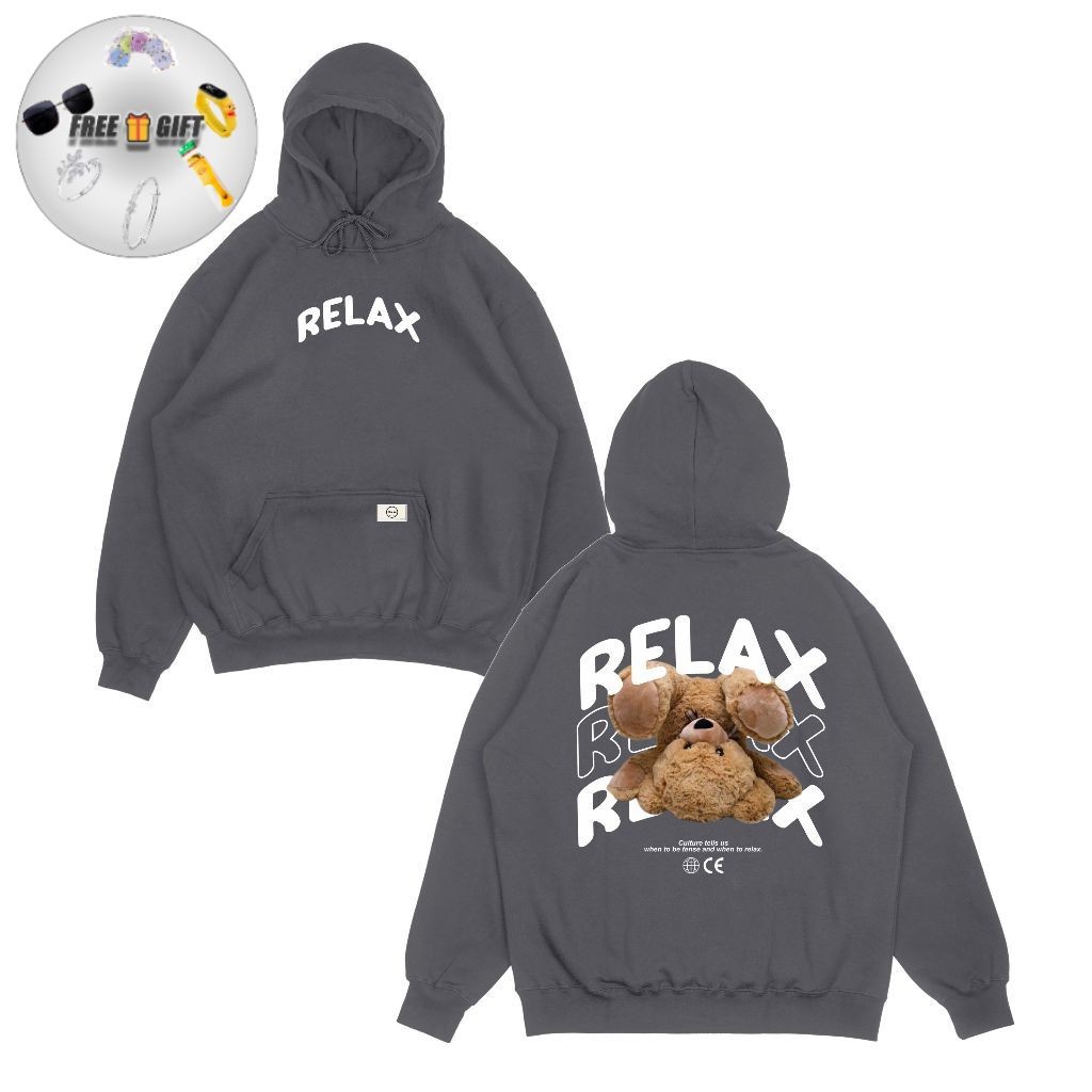 [free gift] Hoodie Jumper Teddy Relax black or darkgrey unisex cotton fleece hoodie costum