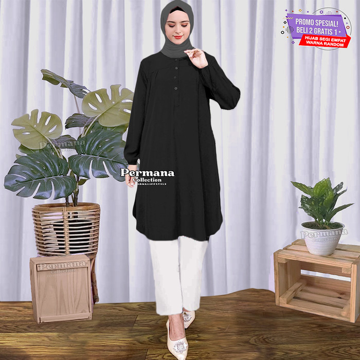 NEW -Atasan Wanita Lengan Panjang Baju Kemeja Muslim Tunik Warna Merah - Lilac, 4XL