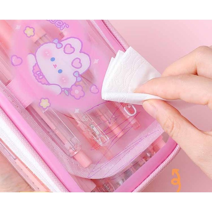 

Korea style big pencil box transparan organizer bag kotak pensil kawai - Green