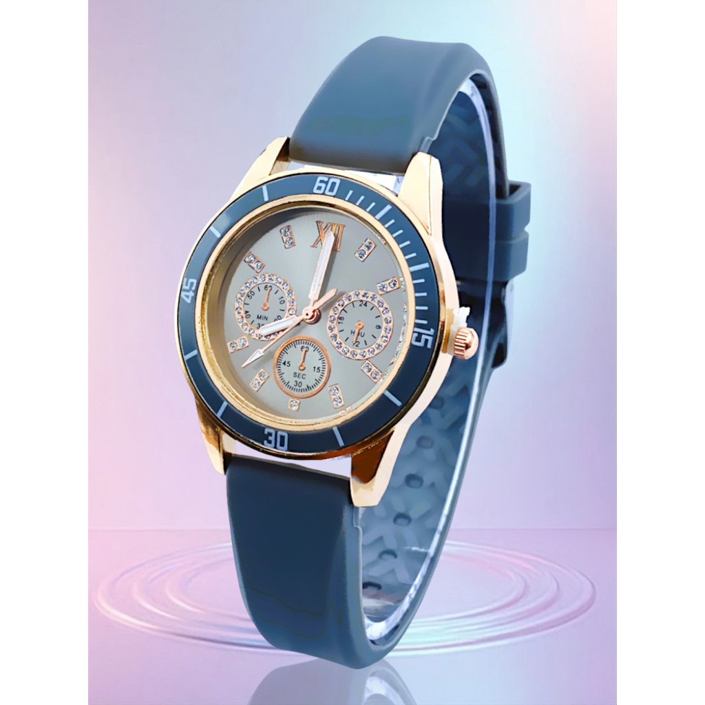 Jam Tangan Wanita Tali rubber Bulat Quartz Fashion warna permen gaya Korea murid