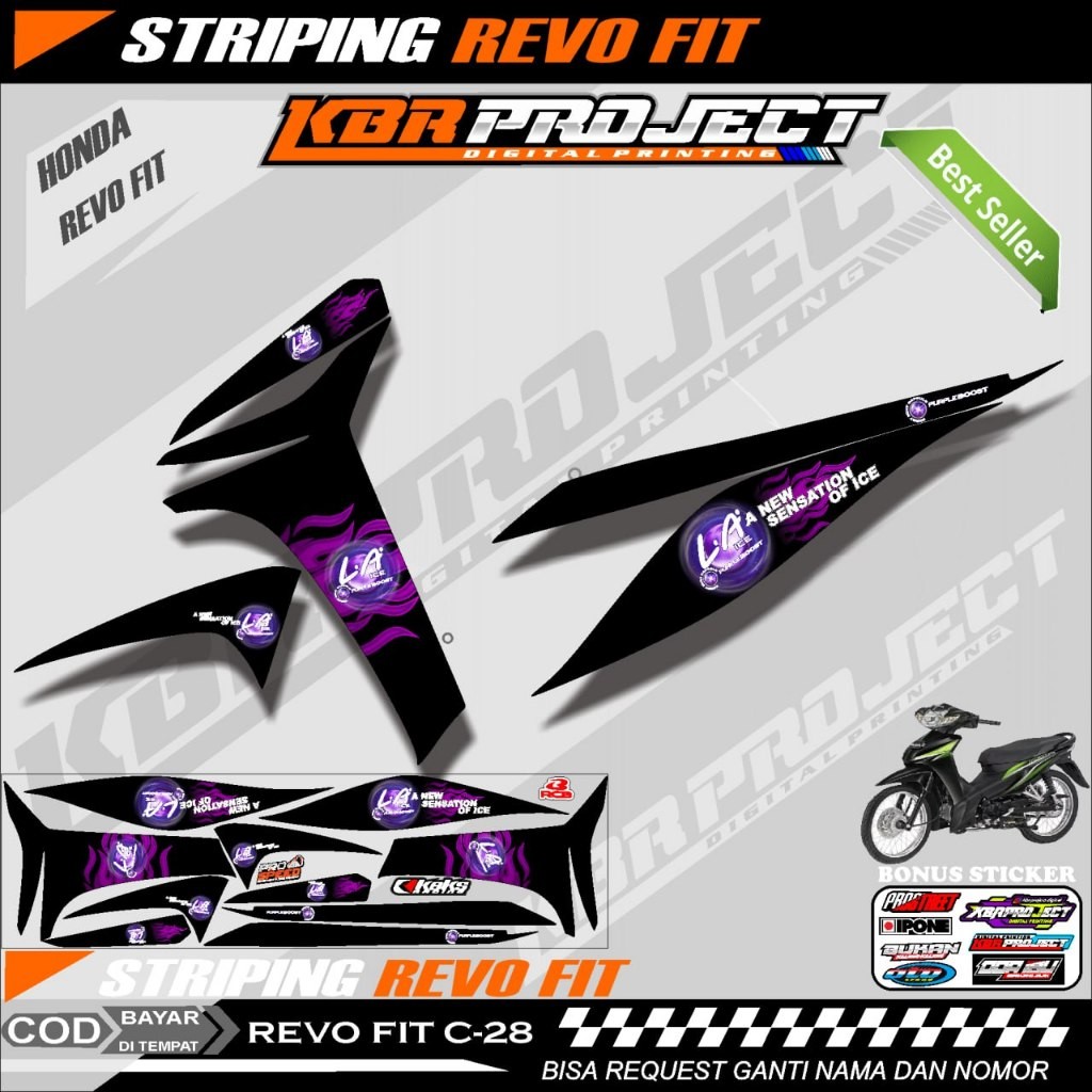 REVO FIT STIKER  STRIPING MOTOR KEREN LIS VARIASI REVO FIT STIKER MOTOR HONDA DESAIN RACING C.28 HOL