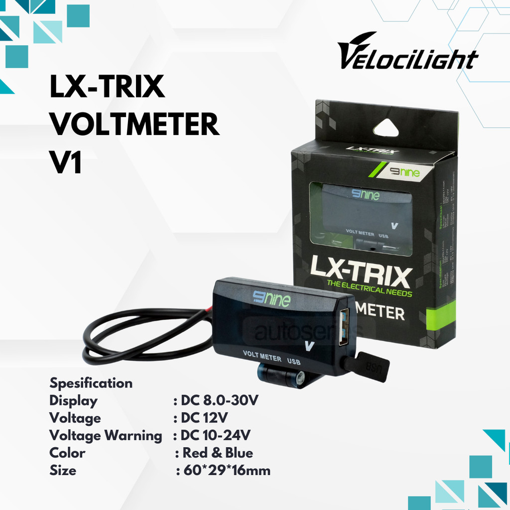 Voltmeter Ampere meter Digital LED Waterproof Alat Ukur Tegangan Aki Motor V1 - LX-TRIX VelociLight