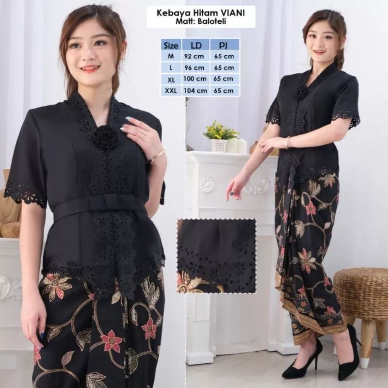 ATASAN Kebaya Encim Modern Moderen Warna Hitam Lengan Pendek Viani
