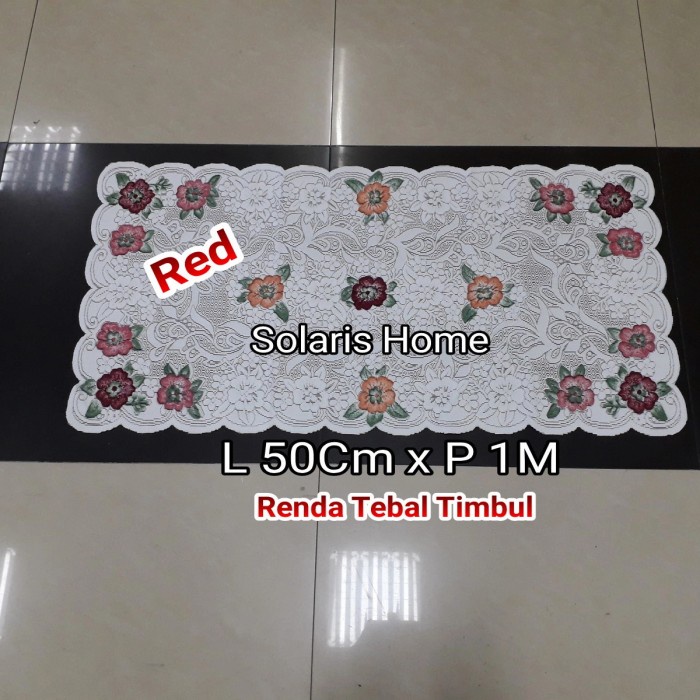 Taplak Meja Tamu Segi Kain Renda Putih Bunga Timbul