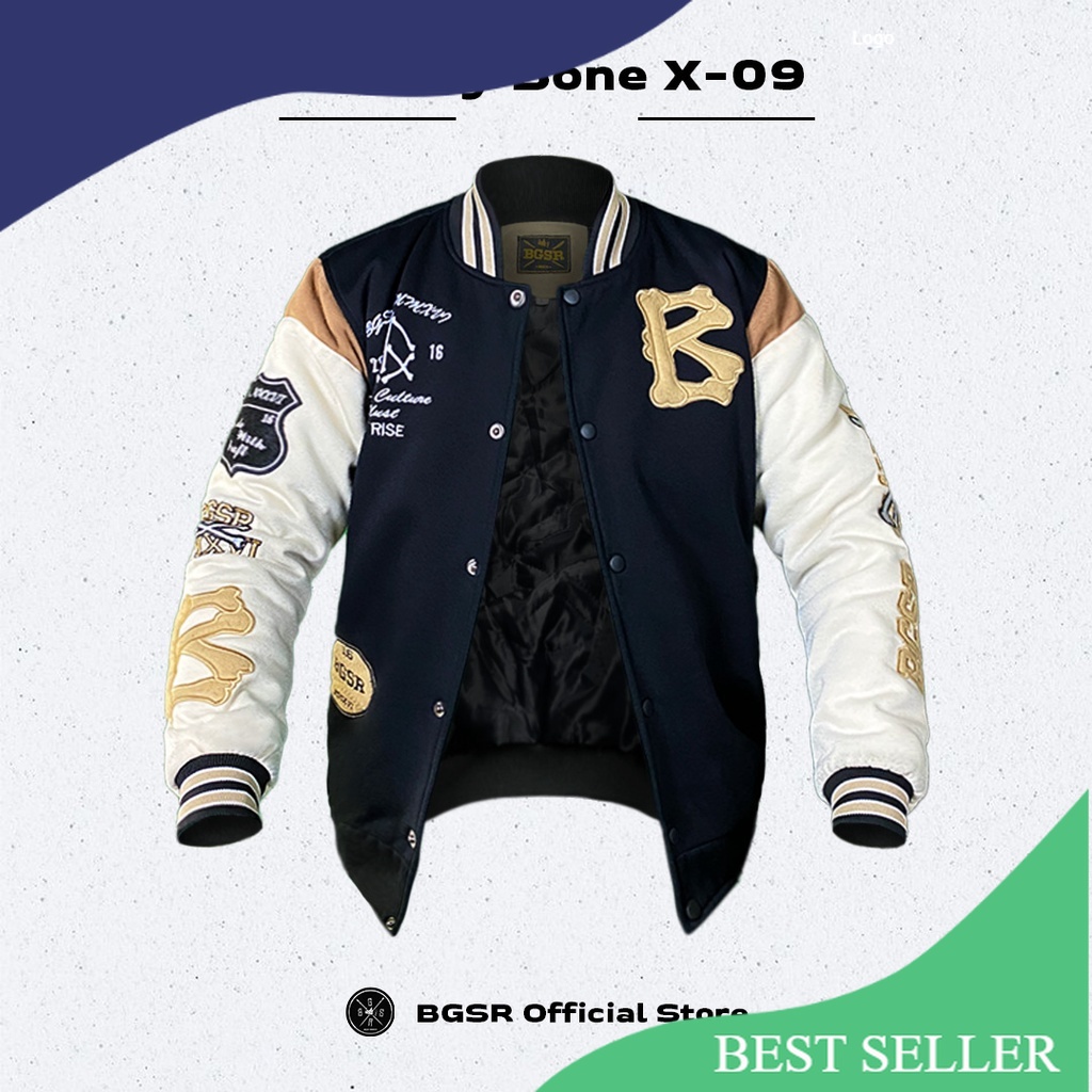 Jaket Baseball Varsity Jacket Pria Windbreaker Bordir Tebal Adem Bone X-09/Grey