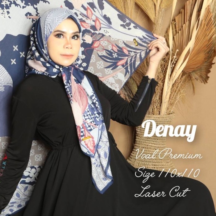 Hijab Segiempat Denay Voal Motif Premium LC Ori Doa Ibu Size 110×110 - Navy