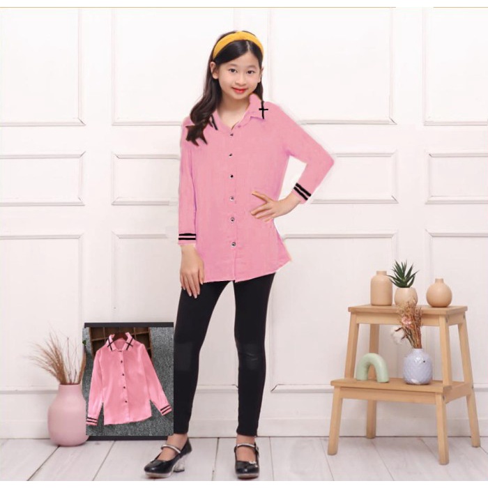 Baju Kemeja Anak Perempuan Atasan Anak Cewek Hem Usia 11-17 tahun Anak Remaja Kemz Pita Crossy