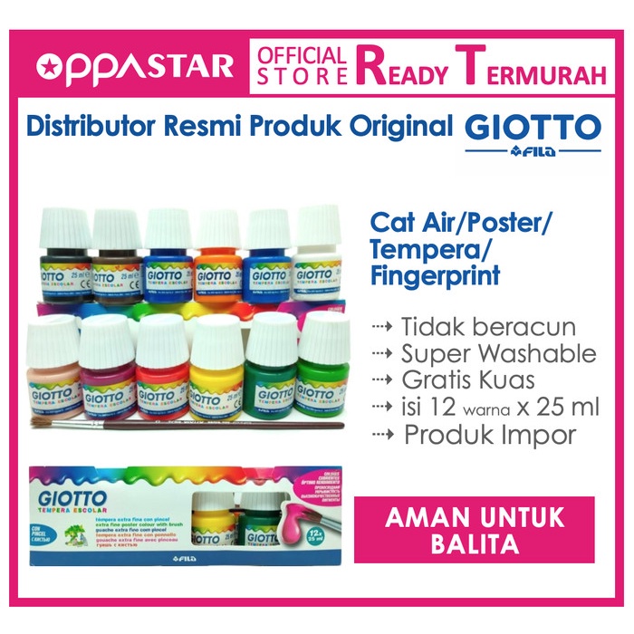 

[New] Giotto Tempera Paint 25 ml Set 12 + kuas ( Cat Poster ) - 356700