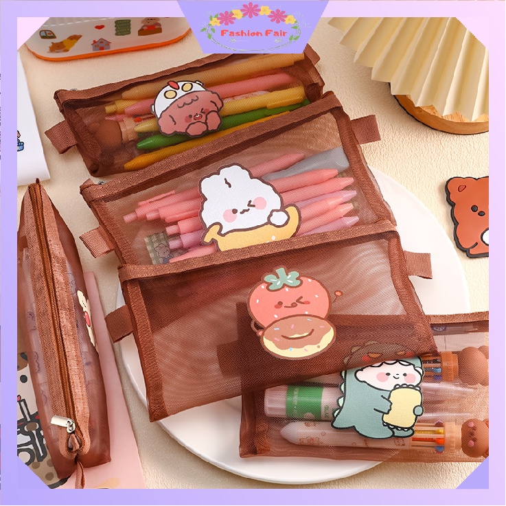 

FASHION FAIR - D6186 Tempat Pensil Zipper Coklat Motif / Tempat pensil jaring zipper transparant / Tempat Makeup Model Jaring Transparan